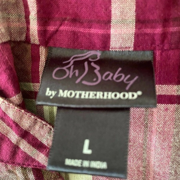 Oh Baby Maternity Size Large Red/Tan Plaid Button-up Shirt Tunic By Motherhood - Picture 12 of 12